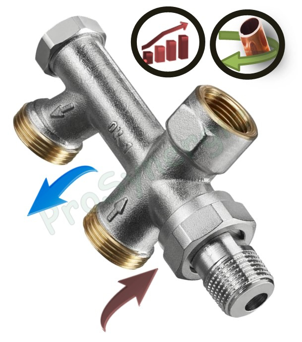 Distributeur monotube ´´Uno´´ douille isolante avec arrêt & bypass progressif - Ø MF 1/2´´ (DN 15) - eurocône M 3/4´´