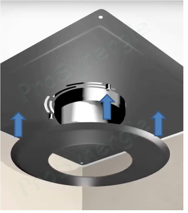 Rosace de finition inox laqué noire RAL9005 (mur ou plafond) Øext. 275mm pour conduit de fumée Ø 180mm avec 3 pattes fixation aimantées