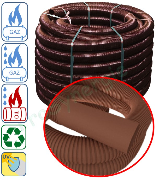 Conduit flexible PVDF Technaflon Ø  60 mm Longueur 12 mètres Avec adaptateur droit thermosoudé 20 cm  Pour raccordement plafond