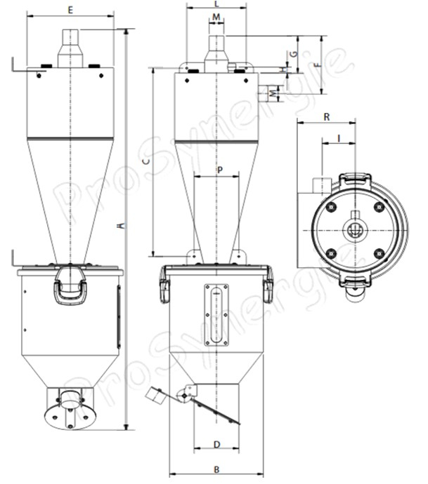 Black Separator Max - Pré-séparateur cyclonique + filtre, doseur à clapet automatique galva (séparation, interception poussières) transfert pneumatique granulés dimensions ØxH = 315x1458 mm 23 litres raccordement Ø 60mm