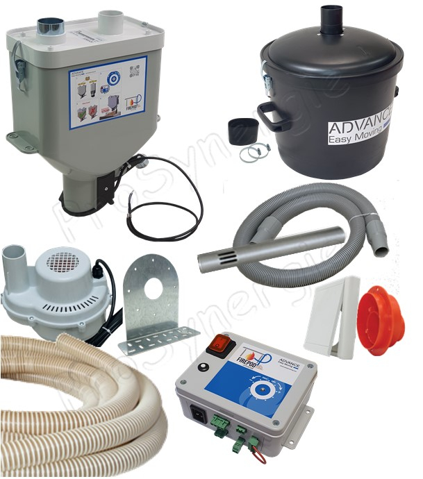 Kit Fire Pod Eco+ Insert - Transfert pneumatique (granulé / pellet) tube suceur, aspirateur, doseur, contrôleur et pot à poussière
