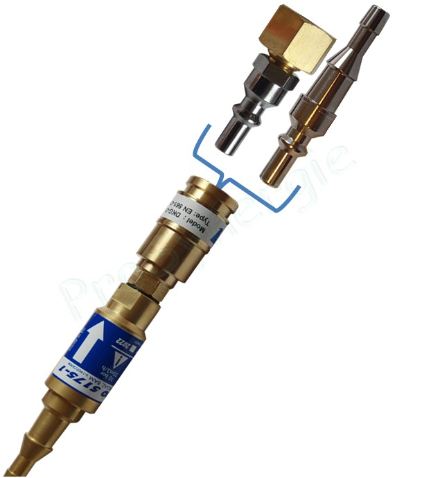 Raccord anti-retour pare flamme SafeGuard 2 + Raccord rapide Stoptac - Montage Tuyau - Oxygène ou gaz combustible - Entrée Tuyau 6-10 - Sortie Tuyau 6-10