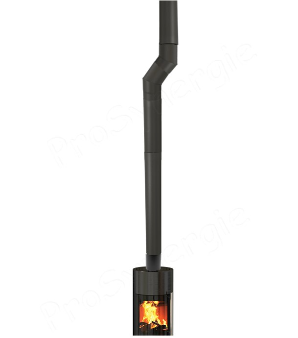 Kit de raccordement Rétreint Acier émaillé noir, Ø150, départ dessus de poêle, 7 pièces dont conduit coulissant - hauteur variable de 187 à 217 cm