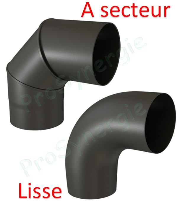 Coude 90° Acier émaillé noir mat, Ø 153 mm pour tuyau de poêle Standard, 2 coudes = dévoiement 37 cm, hauteur utile 30 cm