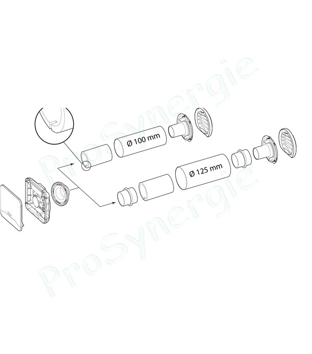 Fût d´adaptation EHT / PVC Ø 125 pour entrée d´air hygroréglable EHT / EFT