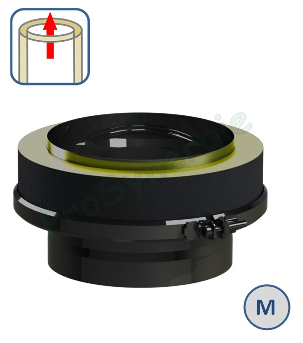 Raccord d´adaptation ´´simple/double´´ Inox 316 laqué Noir (RAL 9005) pour conduit de fumée Isolé Duoten Øint/ext 180/230mm raccord Mâle Ø 180mm (tuyau simple émail)
