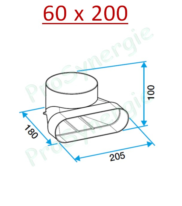Coude 90° Vertical Mixte pour bouche Minigaine Aldes - Ventilation (VMC) - 40 x 100 ou 60 x 200 mm vers Ø 80 ou 125 mm