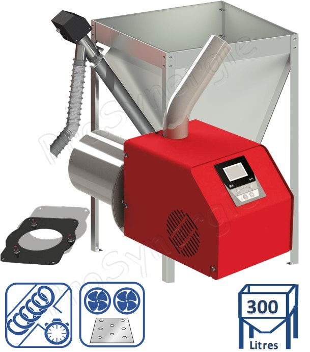 Kit Brûleur granulés ''Eco'' 35 KW (extension pour chaudière Burnit type WBS) + Vis d'alimentation 1.5 mètres et silo de stockage 300 litres