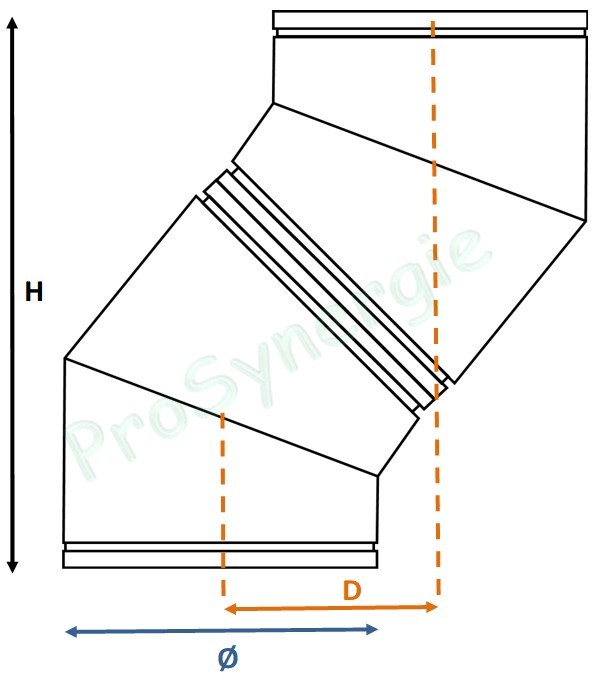 Efficience - Coude 45° Extérieur, inox 316, Øint 200 mm, Non Peint