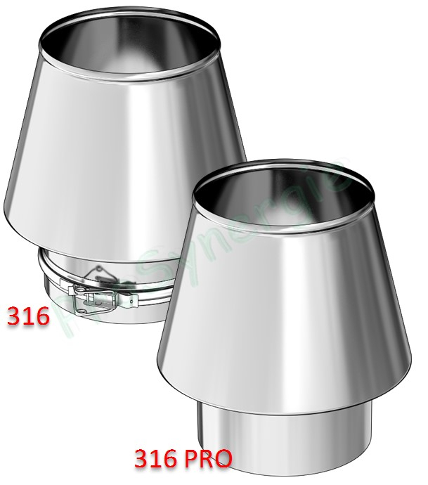 Cône de Finition Fumisterie (terminal haut) Rigidten Inox 316 Pro (option bride) - Ø 130 à 400 mm