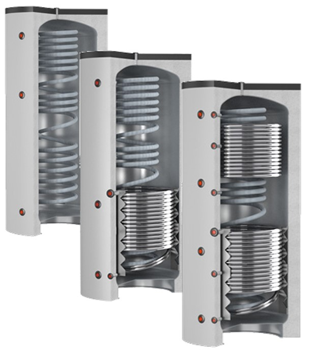 ECO-COMBI 1/2/3/ Domus - Ballon Tampon acier isolé (chauffage) 200 à 2 000 litres échangeur hygiénique sanitaire ECS Inox 316L + 1 ou 2 échangeurs complémentaires haut/bas