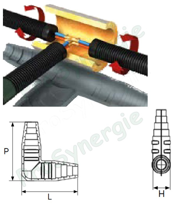 Kit de dérivation coudé étanche 90° (coques, isolation, accessoires) pour Tuyau isolé à enterrer Ø 140 à 225 mm