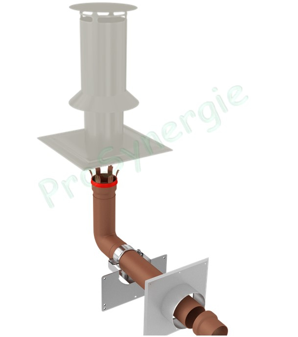 Terminal de cheminée C9 pour conduit Technaflon Ø  60 mm Inox Non laqué Hauteur 40 cm, embase carrée 35x35 cm, + joint d´étanchéité flexible