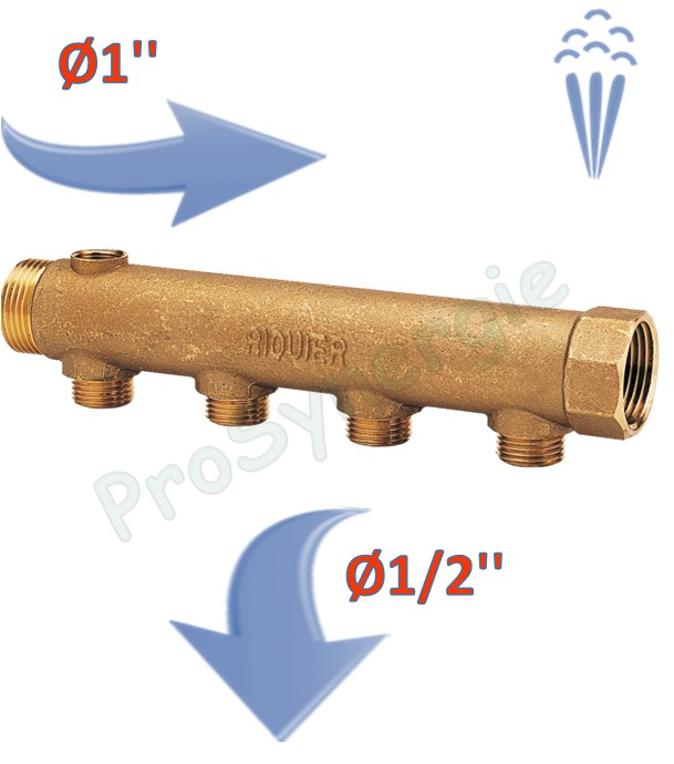 Collecteur à purge MF Ø 1´´ - 8 départs à visser Ø 1/2´´