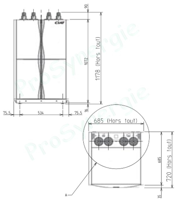 Pompe à chaleur Géothermie GéoCiat Power Taille 50HT 400V Tri 8.5A (réversible avec Kit Géocooling) / Pc 12.16KW (35°C -3°C) - LxHxP=685x1178x720mm