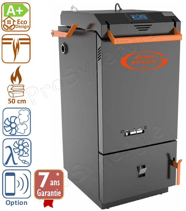 GRANT - Chaudière Bois-bûche 26 kW, Classe A+, sonde lambda (régulation de l´air de combustion), bûches 50 cm, chargement par le haut (1 100 mm)