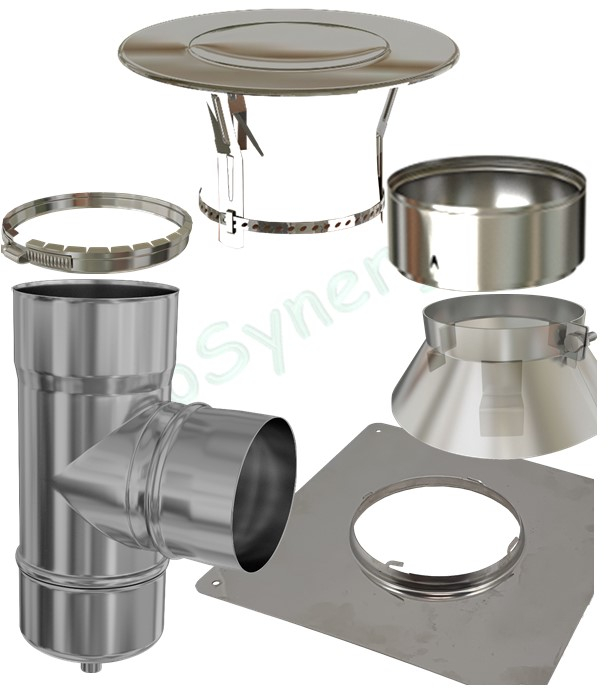 Kit accessoires ´´Plus´´ (chapeau, embout étanche, plaque d´étanchéité renforcée carrée et raccord) raccordement latéral d´un Tubage Flexible Ø 140/146 mm