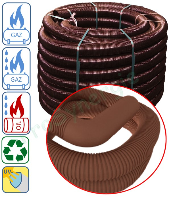 Conduit flexible PVDF Technaflon Ø  60 mm Longueur  8 mètres Avec raccord coude 87° thermosoudé 20 cm  pour raccordement mural