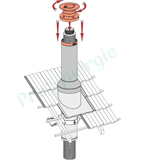 Sortie de toit Inox ronde avec chapeau Hauteur 1m pour Liss-Iso DP Øint/ext 180/246mm - Non peint