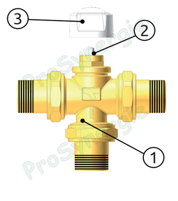 301 - Vanne de mélange relève de température (à piston) 3 voies + 3 raccords démontables ØM 1