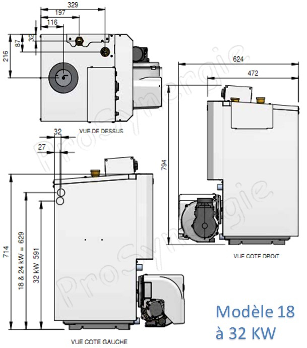 Chaudière Fioul Simplicity Bas NOx à condensation 18Kw Ventouse ou cheminée Ø80 classe A (n>90%) - HxLxP = 793x431x603 - 103Kg