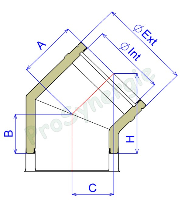 Coude 45° pour conduit de fumées double paroi isolé Duoten Ø 130/180, Inox 316/304, finition Inox laqué Noir