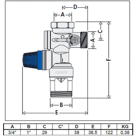 Groupe de sécurité laiton NF siège inox vertical ØF 3/4´´ pour chauffe-eau (vanne + clapet + soupape 7 bars)