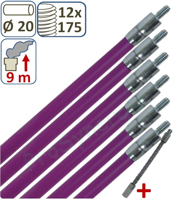 Kit Mauve (contient 6 Cannes de ramonage mauve à Mémoire Ø 20 de longueur 1,5m + câble de départ)