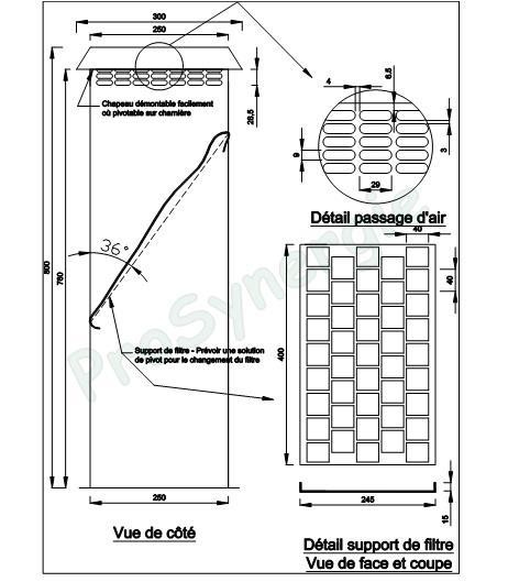 Borne Galva d´Aspiration (+ filtre G4) Classique Gris (LxlxH) 250x250x840mm - pour échangeur Øext. 200mm