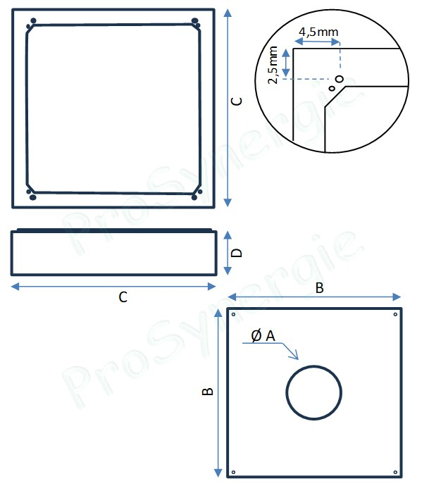 Cache conduit ventilé inox 304 laqué blanc carré = 450x450 mm hauteur 100 mm - pour conduit de raccordement Ø100 mm conduit intérieur.