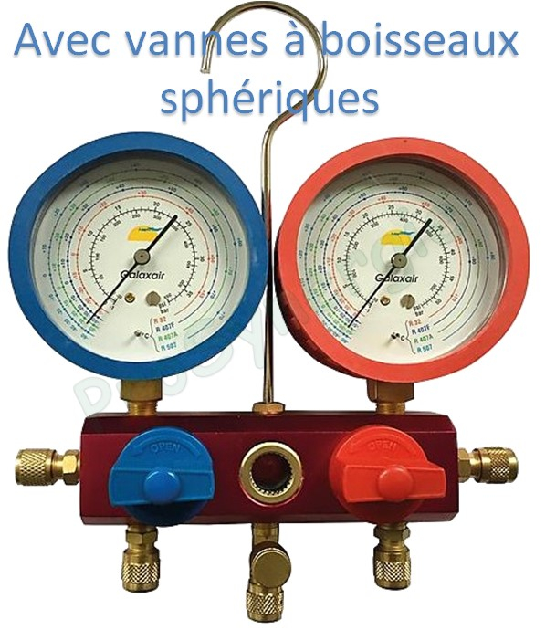 Manifold 2 voies - R134a, R22, R407c, R410a - Manomètre Anti-Pulsation