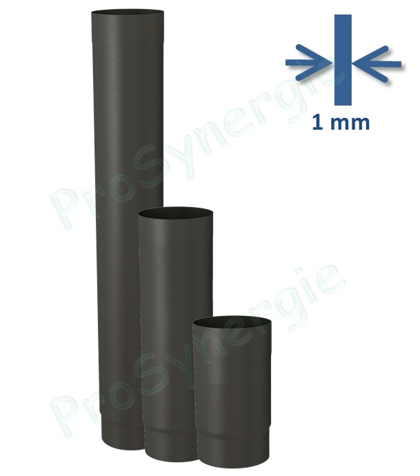 Tuyau de poêle (mâle rétreint) acier 1mm émaillé noir mat Ø 100mm longueur 25cm (19cm utile)