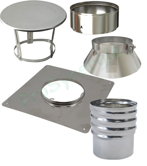 Kit accessoires ´´Plus´´ (chapeau, embout étanche, plaque d´étanchéitée carrée renforcée et raccord) raccordement plafond d´un Tubage Flexible Ø 180/186 mm