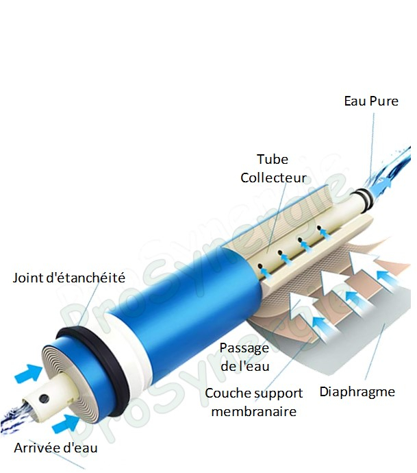 Membrane TFC d´osmose inverse 75GPD avec connecteur automatique cartouche pour 6 litres par heure (1x/an ou 36000L)