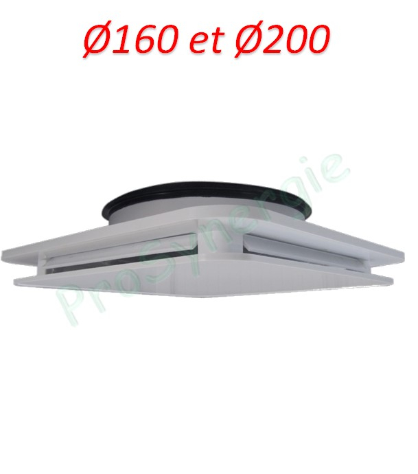 Bouche avec volet de réglage 4 voies - VMC Design Carrée Plate (Soufflage / Aspiration) Ø 125 mm (avec manchette)
