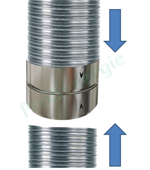 Raccord entre flexible (prolongation) Inox 304 avec anti-bistre vers le bas (conduit de fumée) Ø 80/86 mm