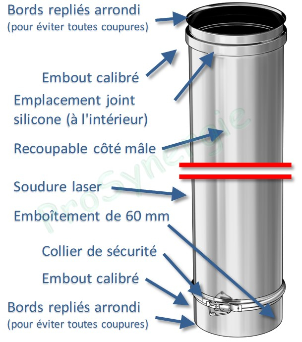 Tuyau longueur 0,33 mètre (270 mm utile) Rigidten Inox 316 (4/10ème) avec bride - Ø 200 mm
