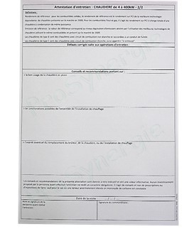 Carnet d´Attestations Chaudière Bois 4-400KW