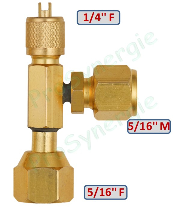 Té de service à écrou tournant Mâle 1/4'' SAE - Mâle 5/16'' SAE - Femelle 5/16'' SAE