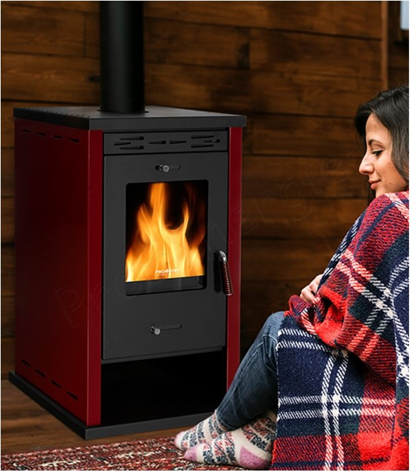Eko3 - Poêle à bois ecodesign, classe A+, 12 kW, rendement > 82%, LxPxH = 530x440x890, jaquette bordeaux