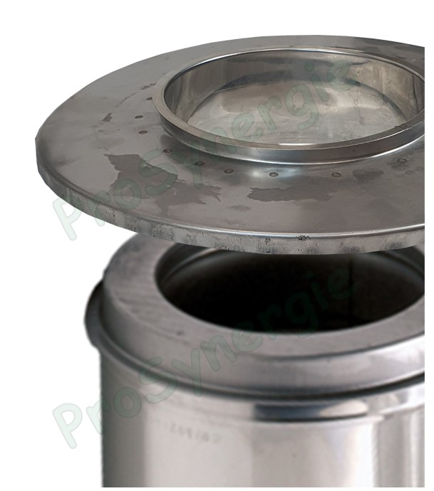 Raccord Inox 316 finition haute conduit Isolé Duoten Øint 80 à 200 mm pour souche (type Polyten ou Poujoulat) avec collier et rosace (larg. 60mm)