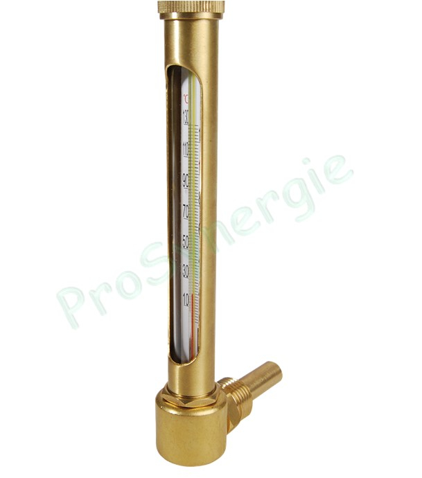 Thermomètre Vertical Rond à corps laiton Plongeur équerre - 1/2´´