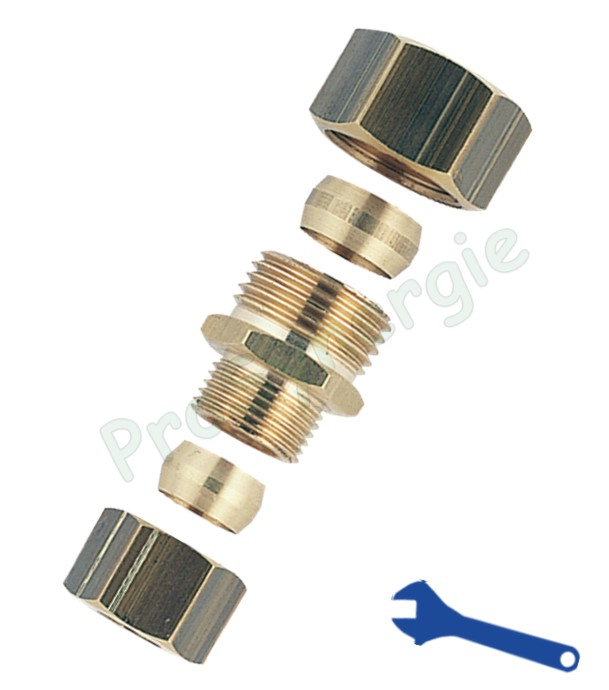 Union droit laiton bicônique (bicône serrage extérieur cuivre) Ø 18 mm (3/4´´) réduit F Ø 16 mm (18/150)