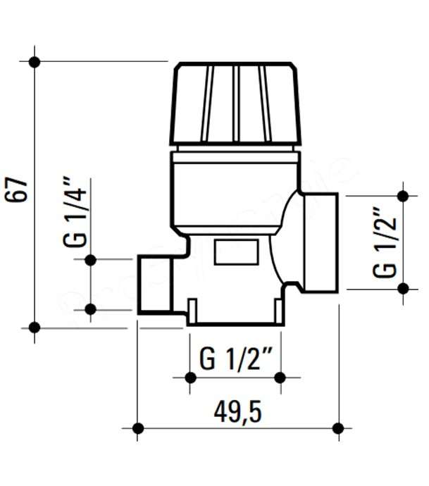 Soupape laiton NF 3 bars 110°C sûreté chauffage (P < 100 KW) avec mano - F Ø 1/2''