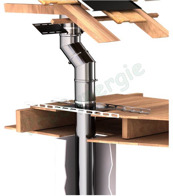 Coude 45° pour conduit de fumées double paroi isolé Duoten Ø 200/250, Inox 316/304, finition Inox laqué Noir