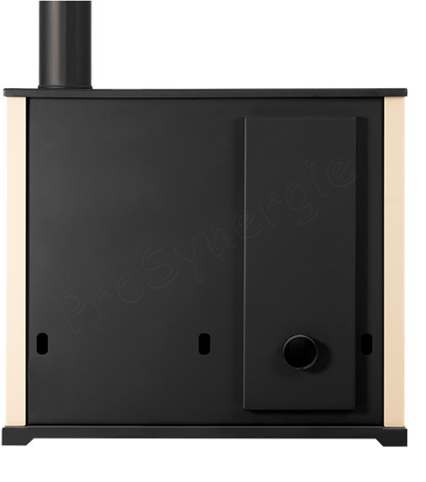 Practik Lux - Cuisinière à bois, ecodesign, classe A+, Puissance nominale 9,5 kW, Min/Max 7,5/12 kW, Rendement > 87%, LxPxH = 930x530x840, jaquette Ivoire, plateau de cuisson céramique