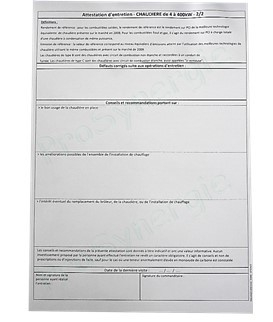 Carnet d´Attestations Chaudière Gaz 4-400KW