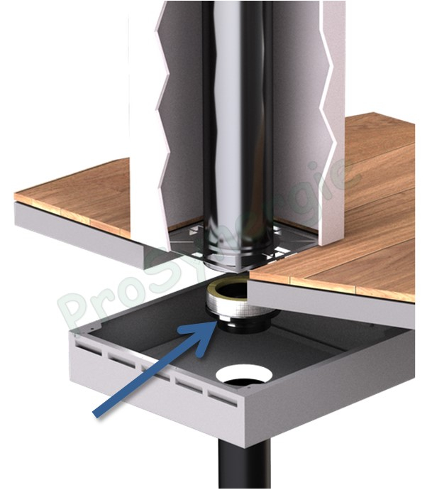 Raccord d´adaptation ´´simple/double´´ Inox 316 laqué Noir (RAL 9005) pour conduit de fumée Isolé Duoten Øint/ext 180/230mm raccord Mâle Ø 180mm (tuyau simple émail)