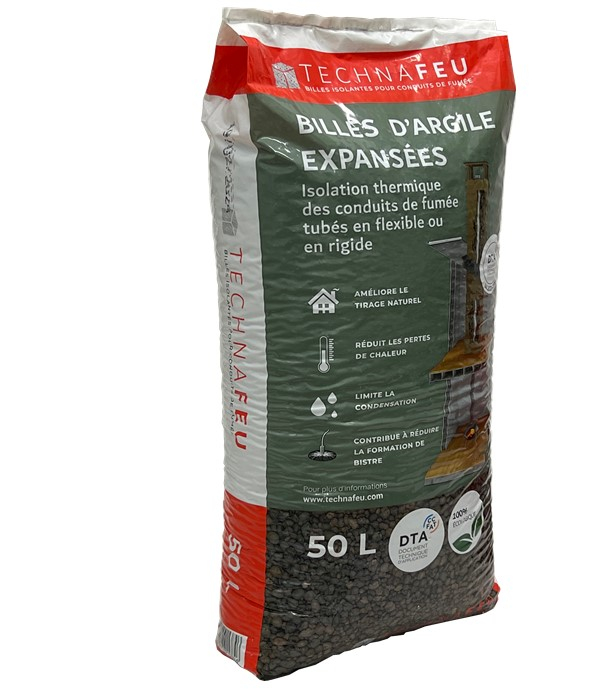Technafeu - Sac de 50 litres Isolant thermique (grains d´argile expansé 4/10mm) pour l´isolation conduit de fumée