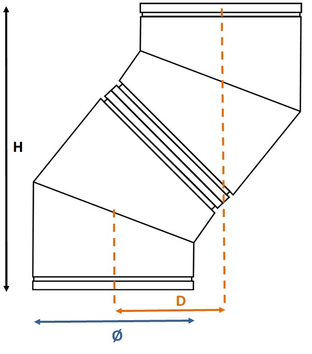 Efficience - Coude 45° Intérieur, Galva/Inox, Øint 130 mm, Non Peint